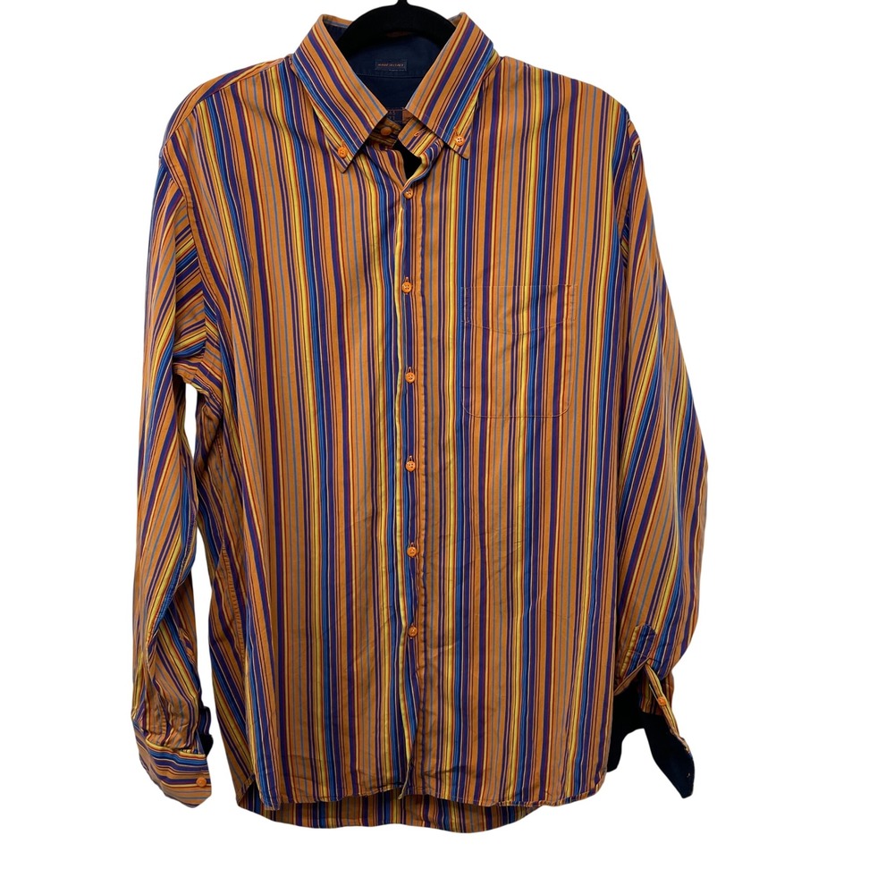 Thomas‎ Elliott Milan Italy XL Button Down Shirt Orange Blue Stripe Bold Rainbow